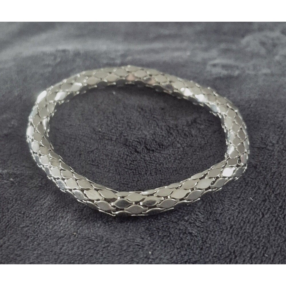 Vintage Snake Scales Mesh Stretch  Bracelet Silvertone